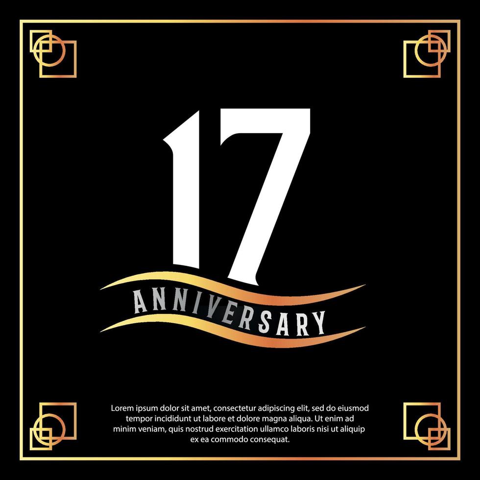 17 año aniversario logo diseño blanco dorado resumen en negro antecedentes con dorado marco modelo ilustración vector