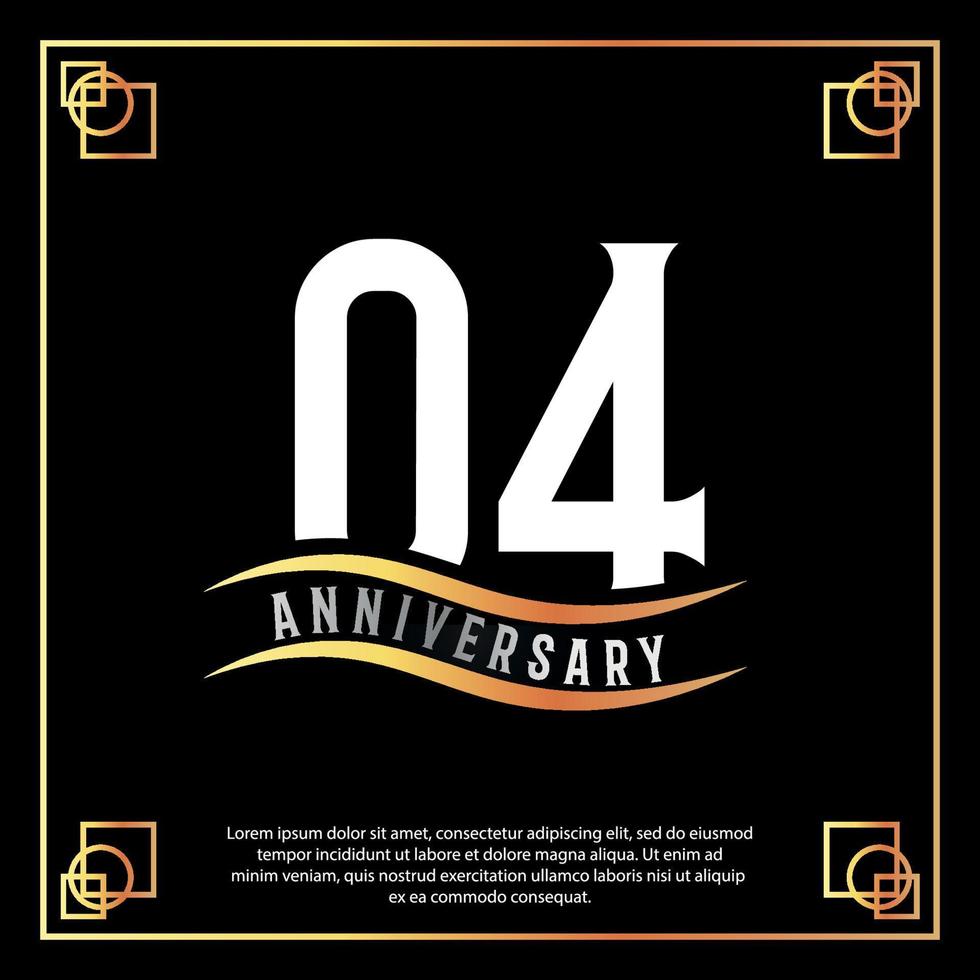 04 year anniversary logo design white golden abstract on black background with golden frame template illustration vector