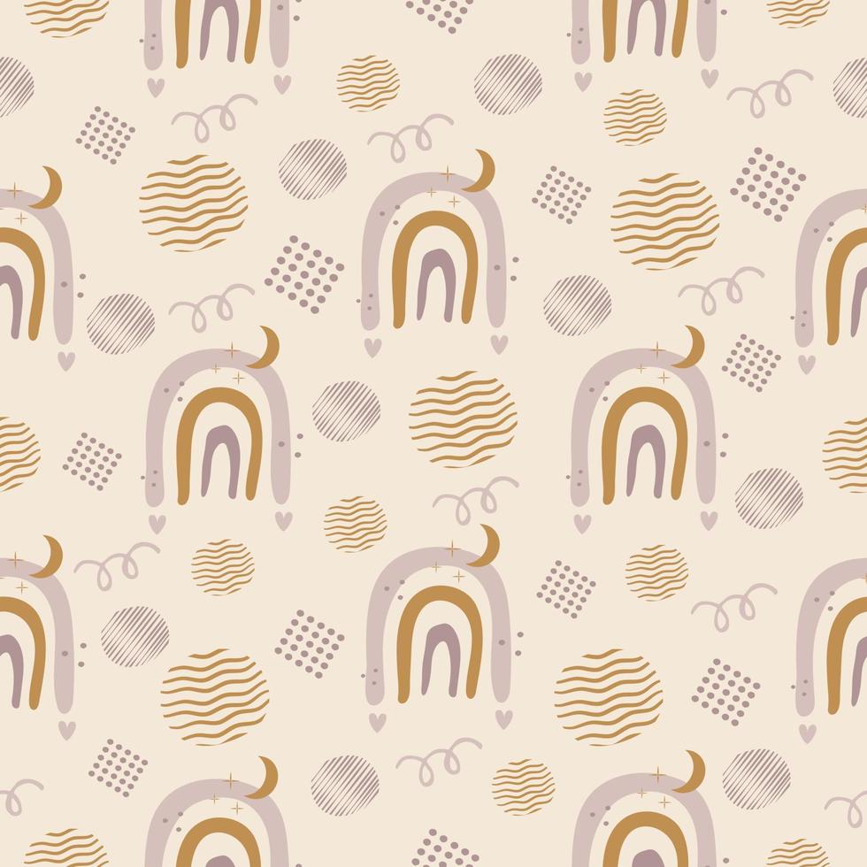 Creative boho rainbow seamless pattern with abstract elements vector