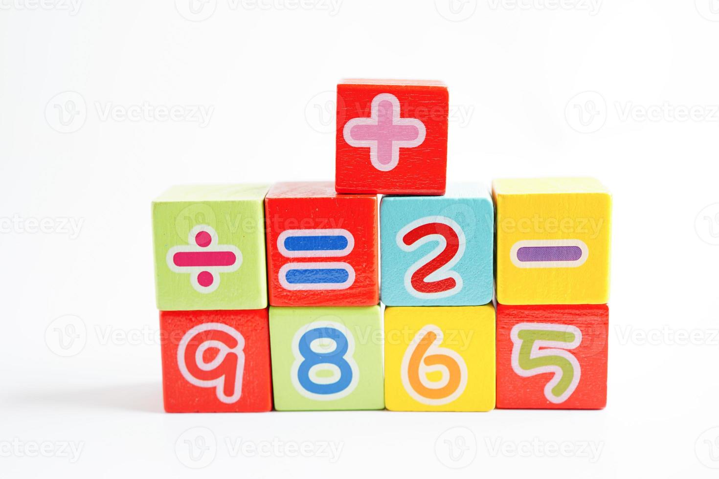 Number wood block cubes for learning Mathematic, education math concept. photo