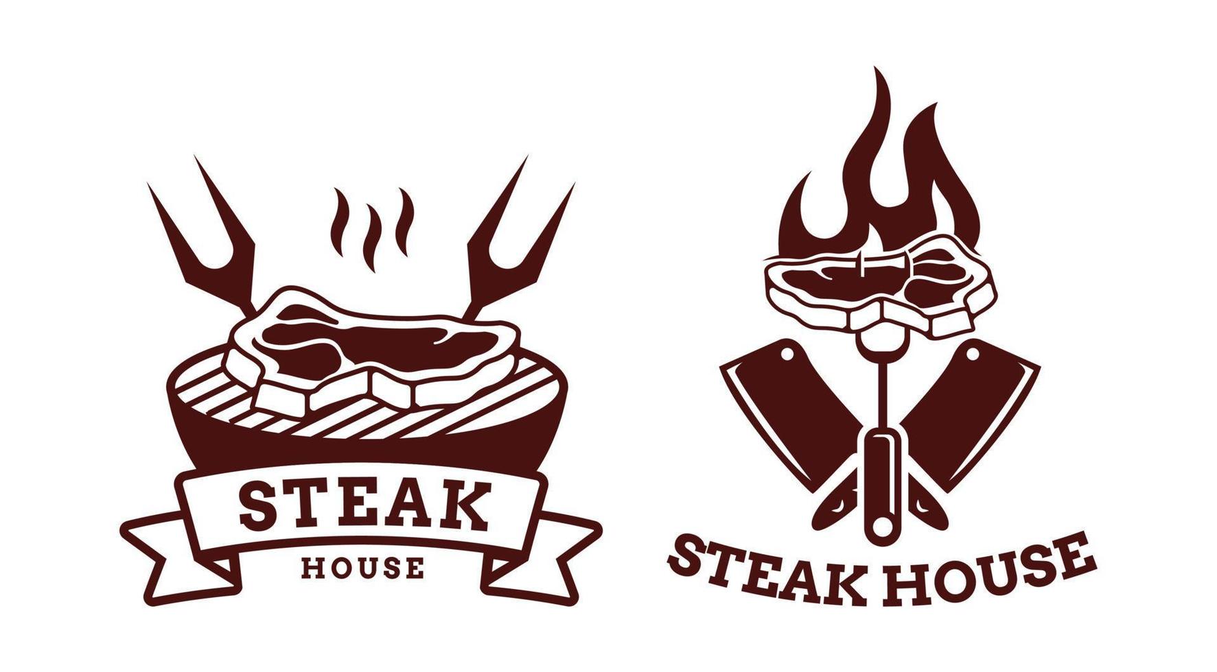 Set of Steak house Barbecue BBQ grill logo template vector