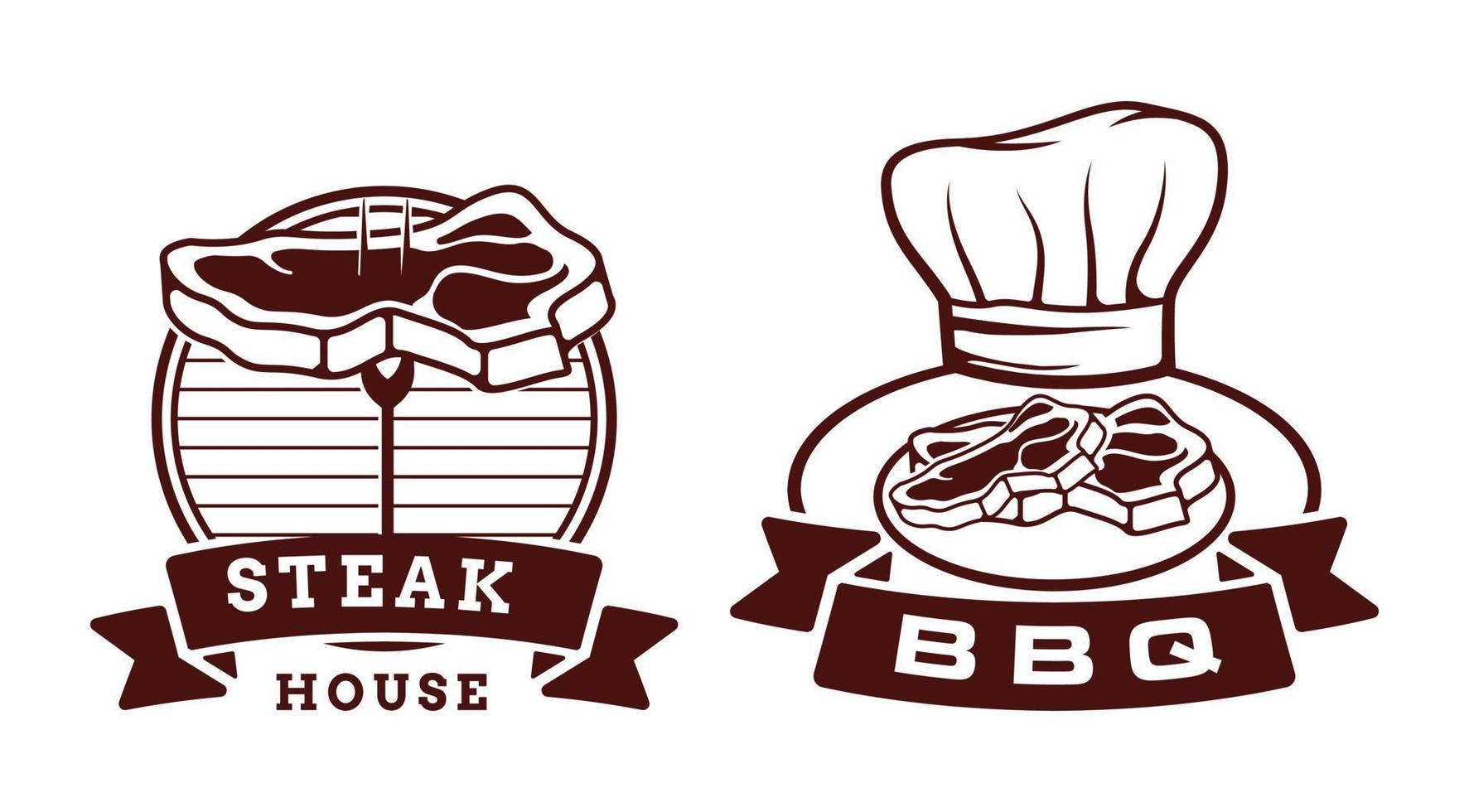 Set of Steak house Barbecue BBQ grill logo template vector