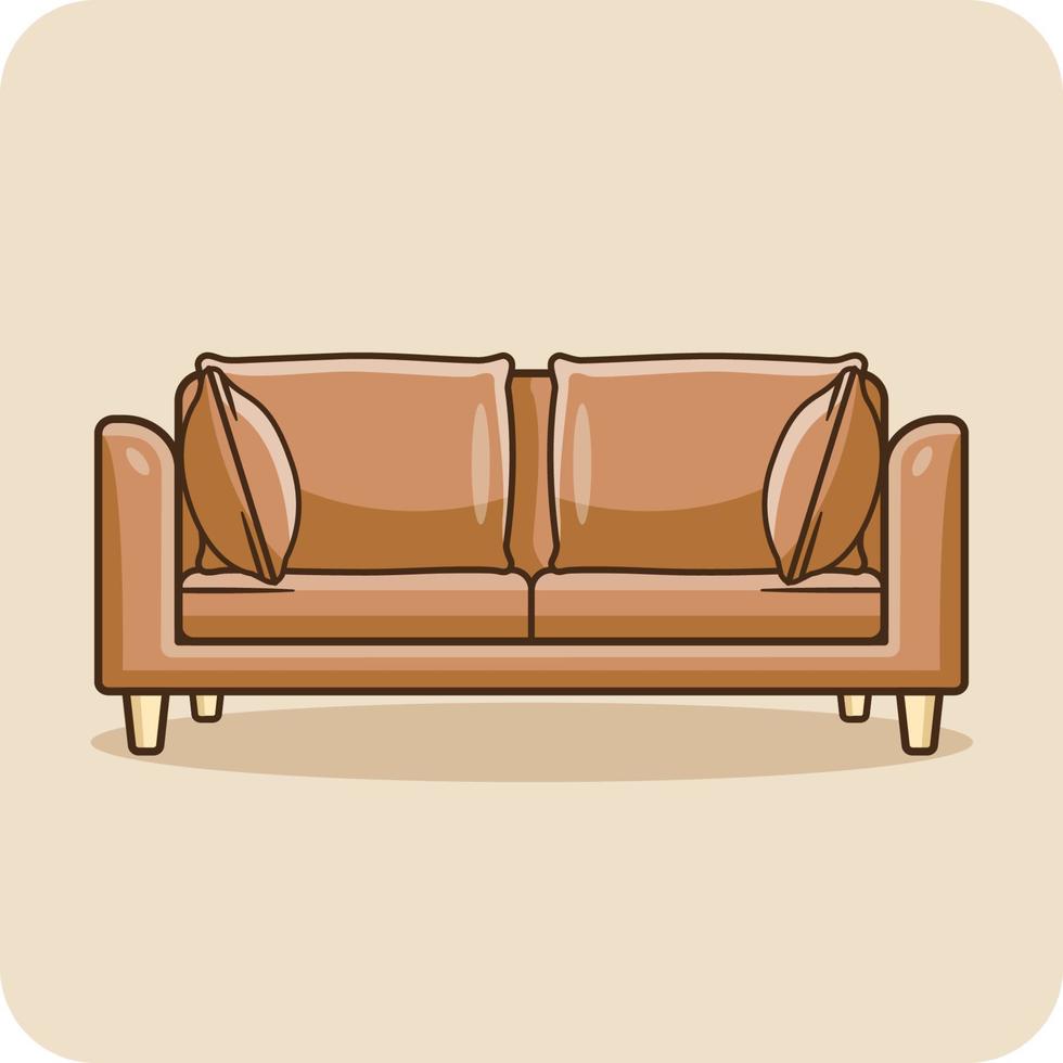 Leather sofa with pillows interior design, vector and illustration.