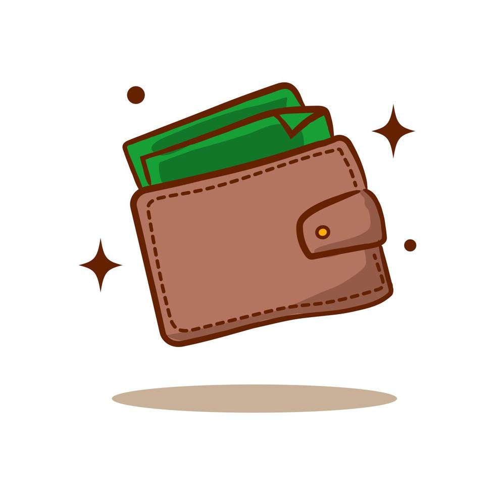 Wallet and money. Business Finance Concept Design. Isolated white background. Hand drawn flat cartoon style. Vector art illustration