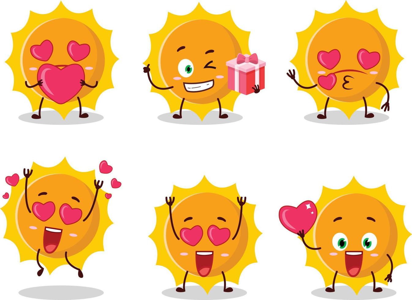 Sun cartoon character with love cute emoticon vector