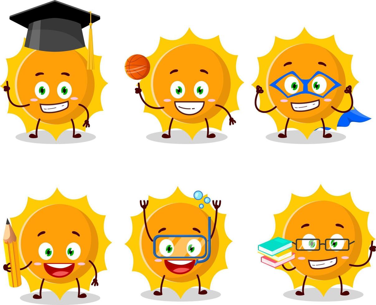 School student of sun cartoon character with various expressions vector