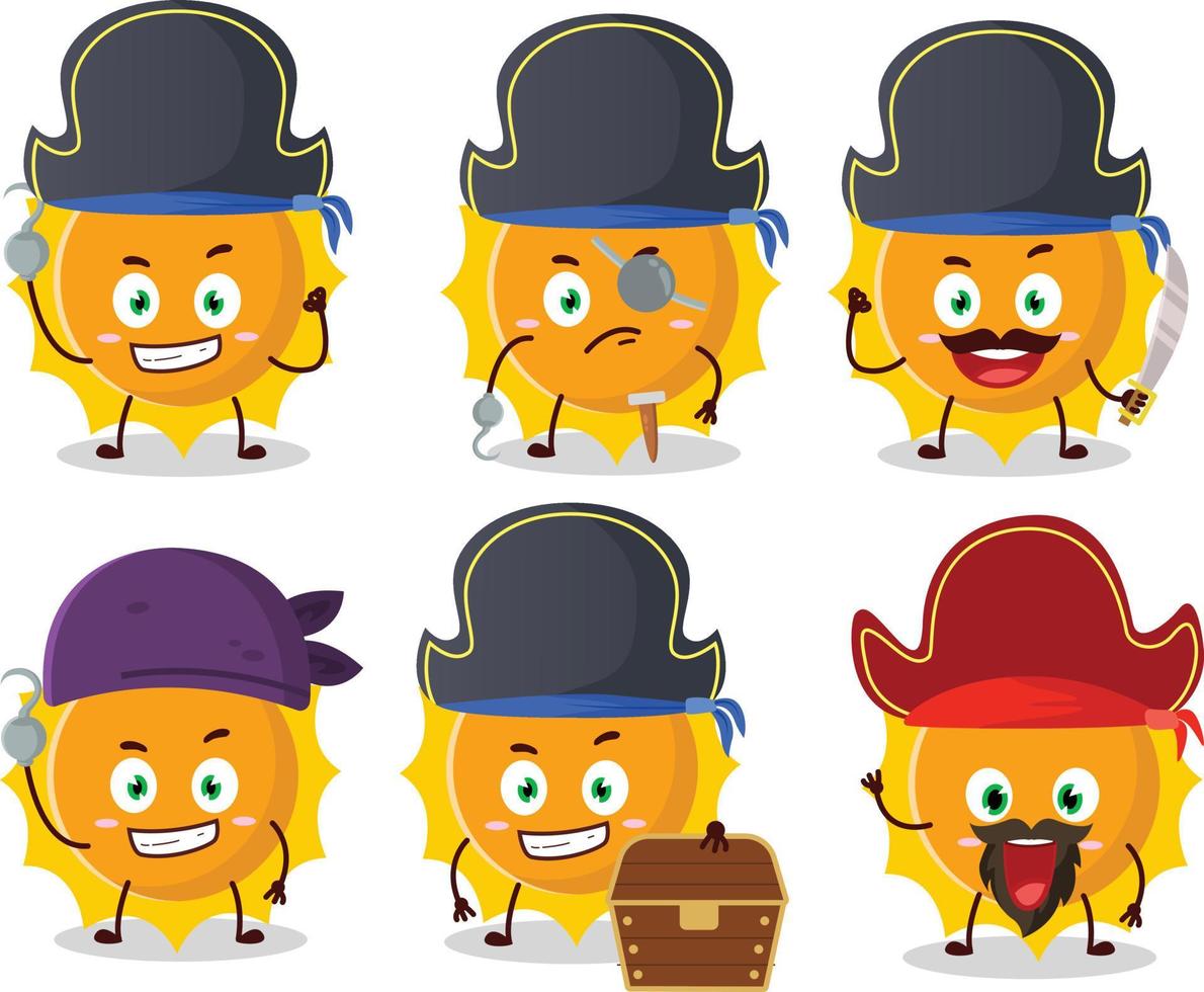 Cartoon character of sun with various pirates emoticons vector