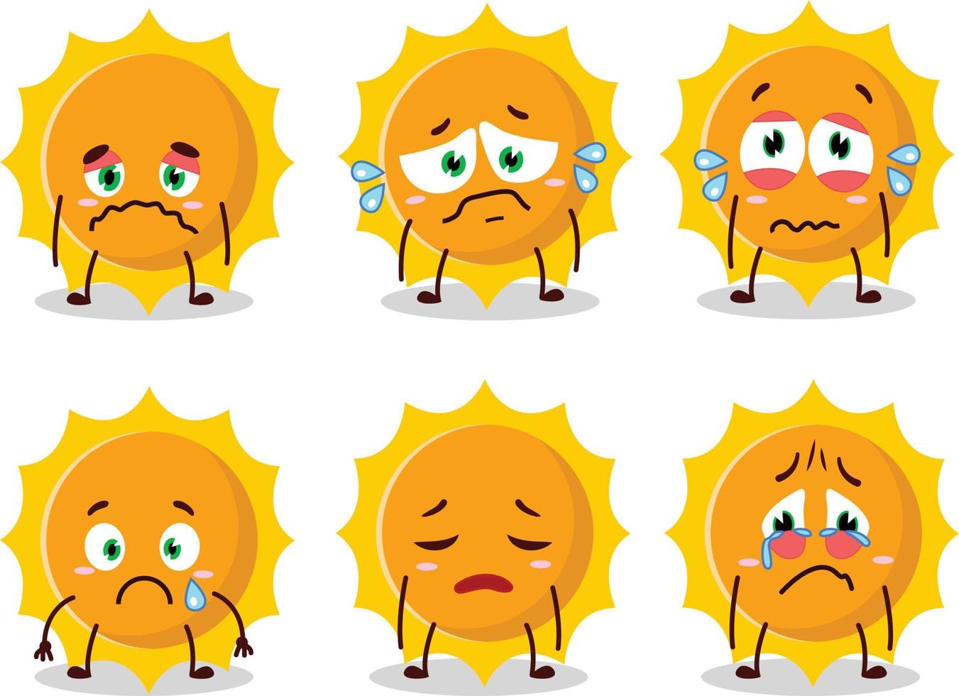 Sun cartoon in character with sad expression vector