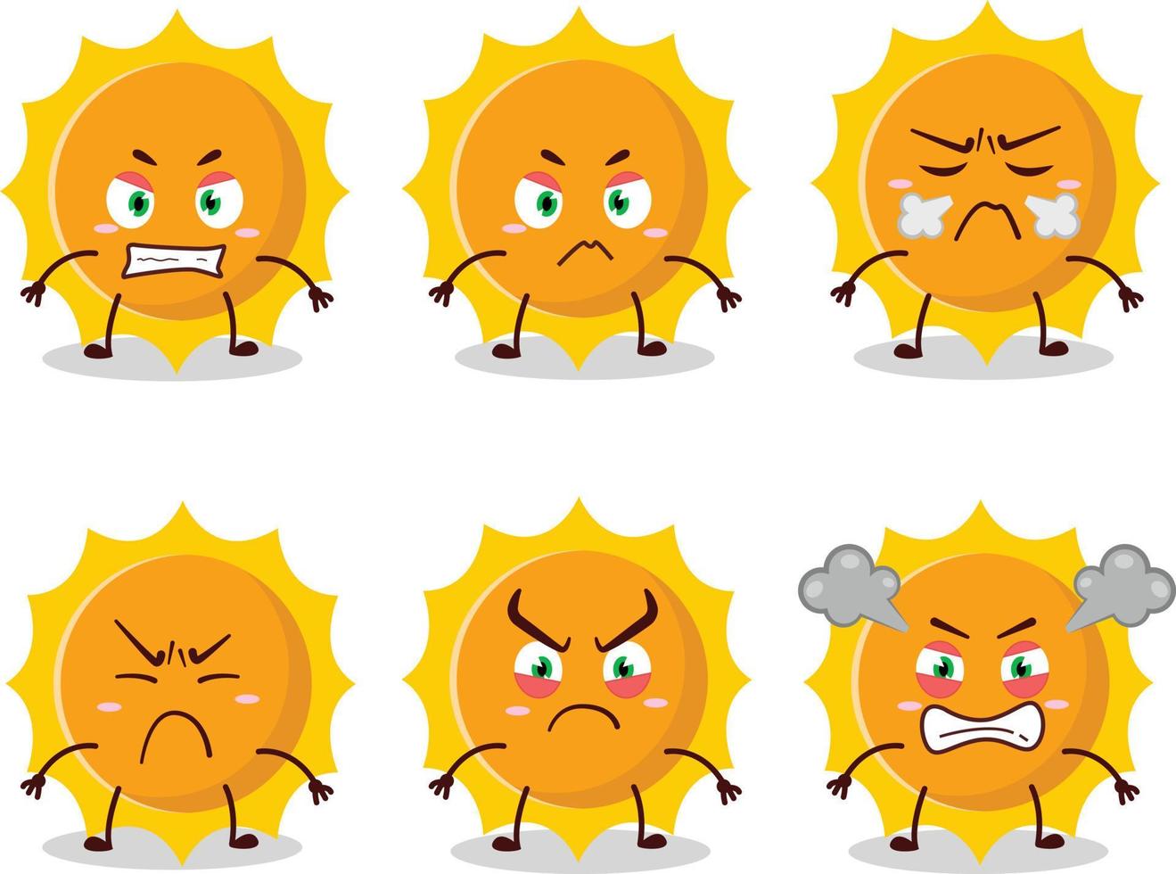 Sun cartoon character with various angry expressions vector