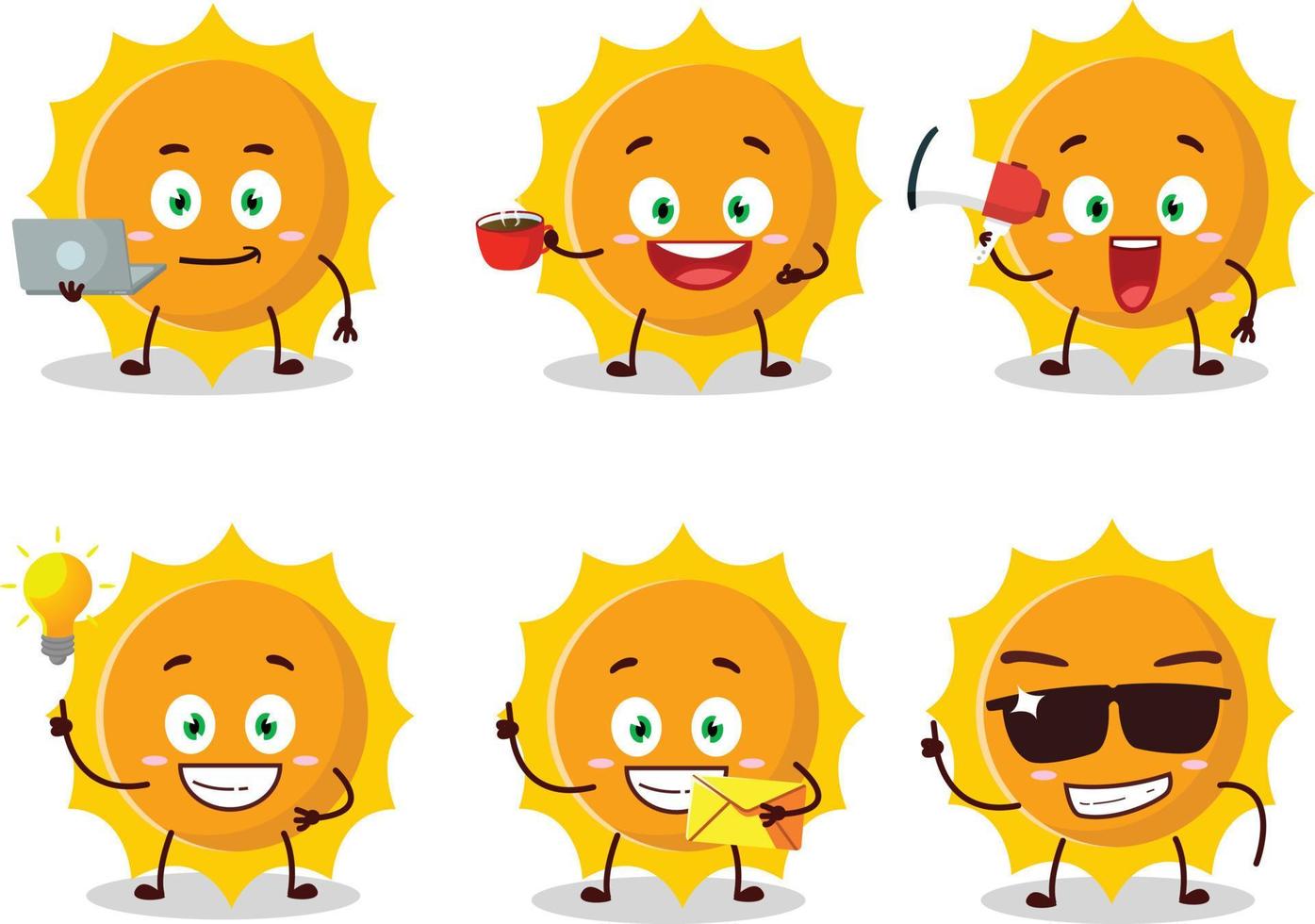 Dom dibujos animados personaje con varios tipos de negocio emoticones vector