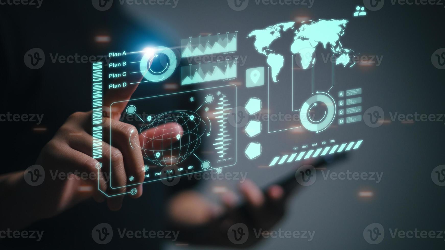 Business Intelligence concept - data analysis, management tools, intelligence, corporate strategy creation, data-driven decision making. photo