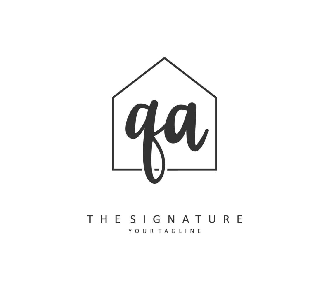 Q A QA Initial letter handwriting and  signature logo. A concept handwriting initial logo with template element. vector