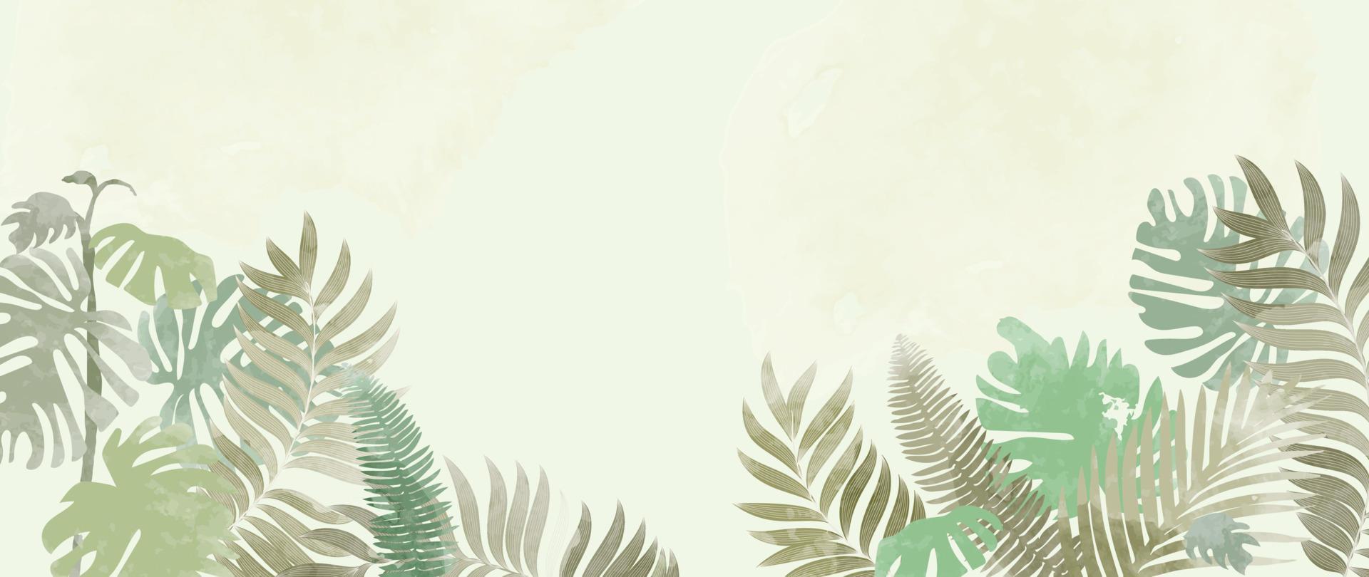 Watercolor leaf background vector. Hand drawn brush paint botanical leaf branch, tropical foliage pattern texture background. Design illustration for decoration, wallpaper, poster, banner, card. vector