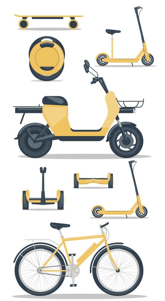 Electric transport set illustration. Modern ecological trancport. isolated illustration suitable for icons, pictures for websites 2d vector illustration of eco city transport.