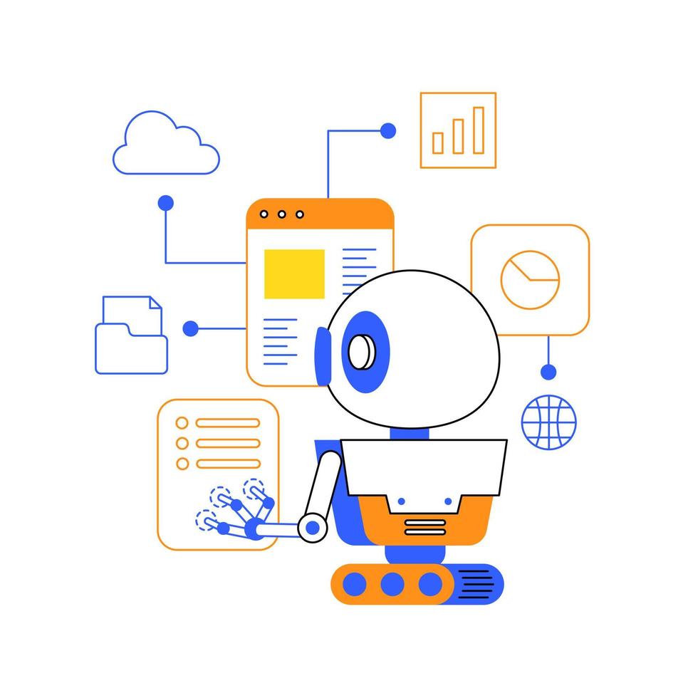 Robot artificial intelligence doing multiple work efficient help human duo tone illustration vector