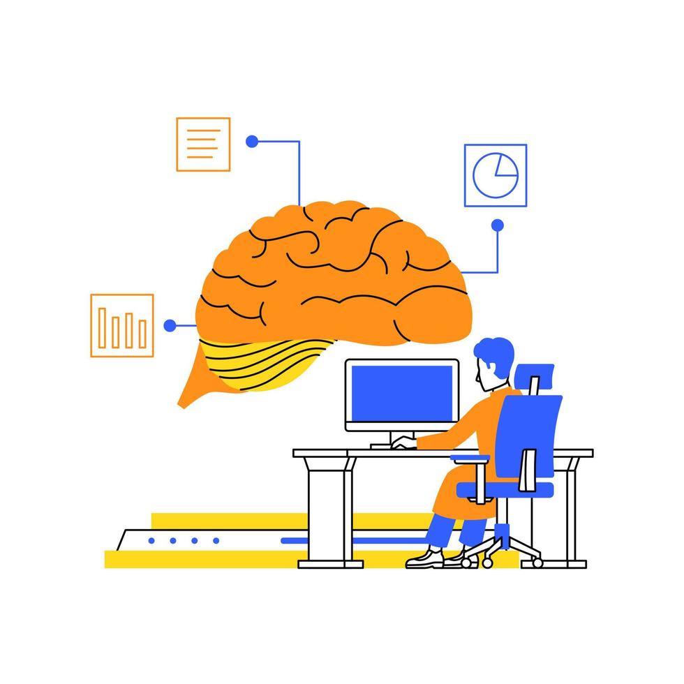 augmented brain artificial intelligence thinking interactive with engineer programming from desk automation duo tone illustration vector