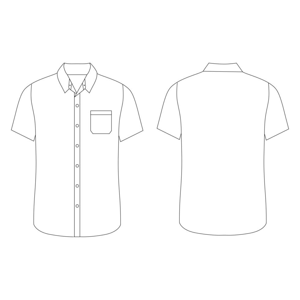 Flat sketch of white short sleeve shirts fashion for mens. Front and ...