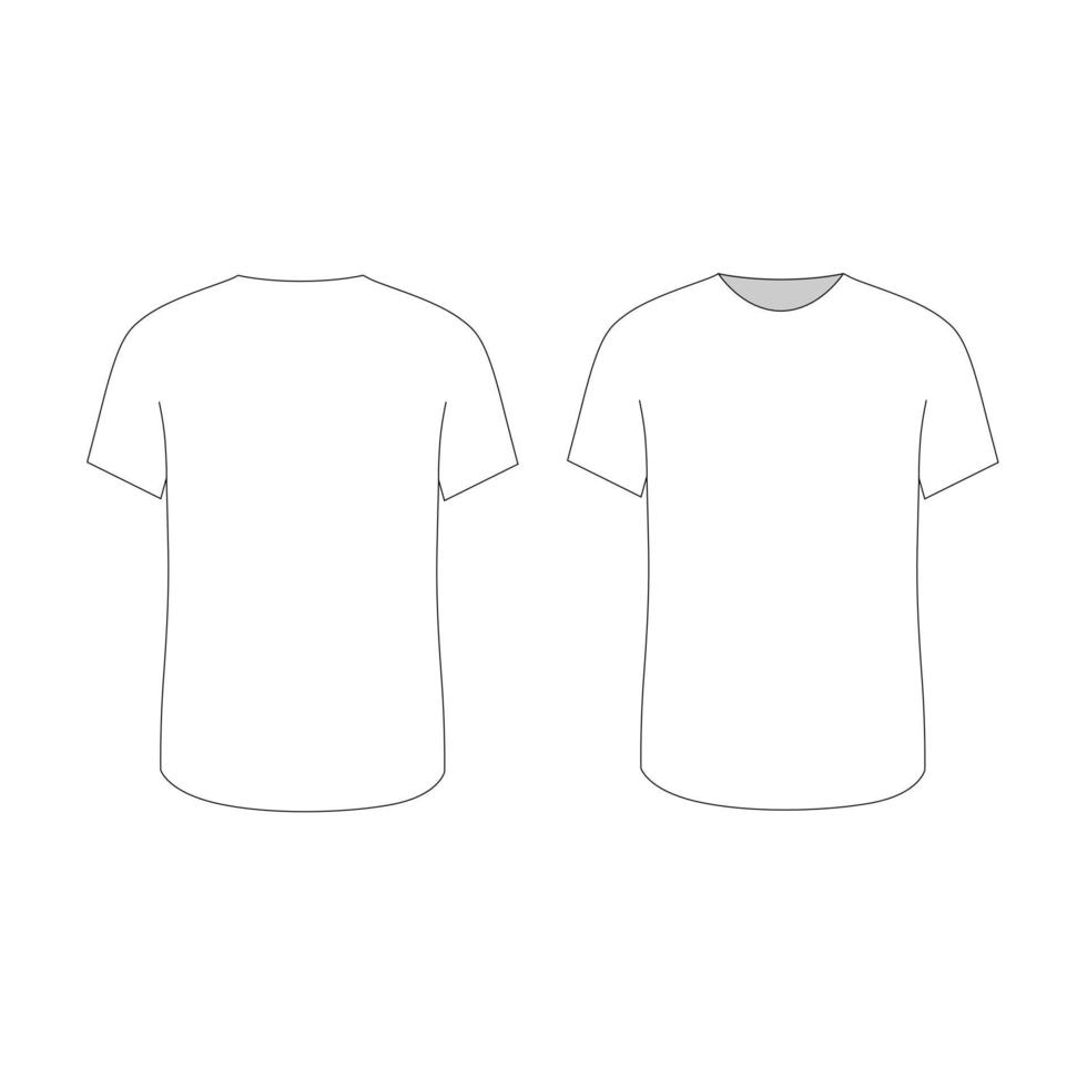 Blank simple white t-shirt vector template. Front and back view mockup isolated on white background