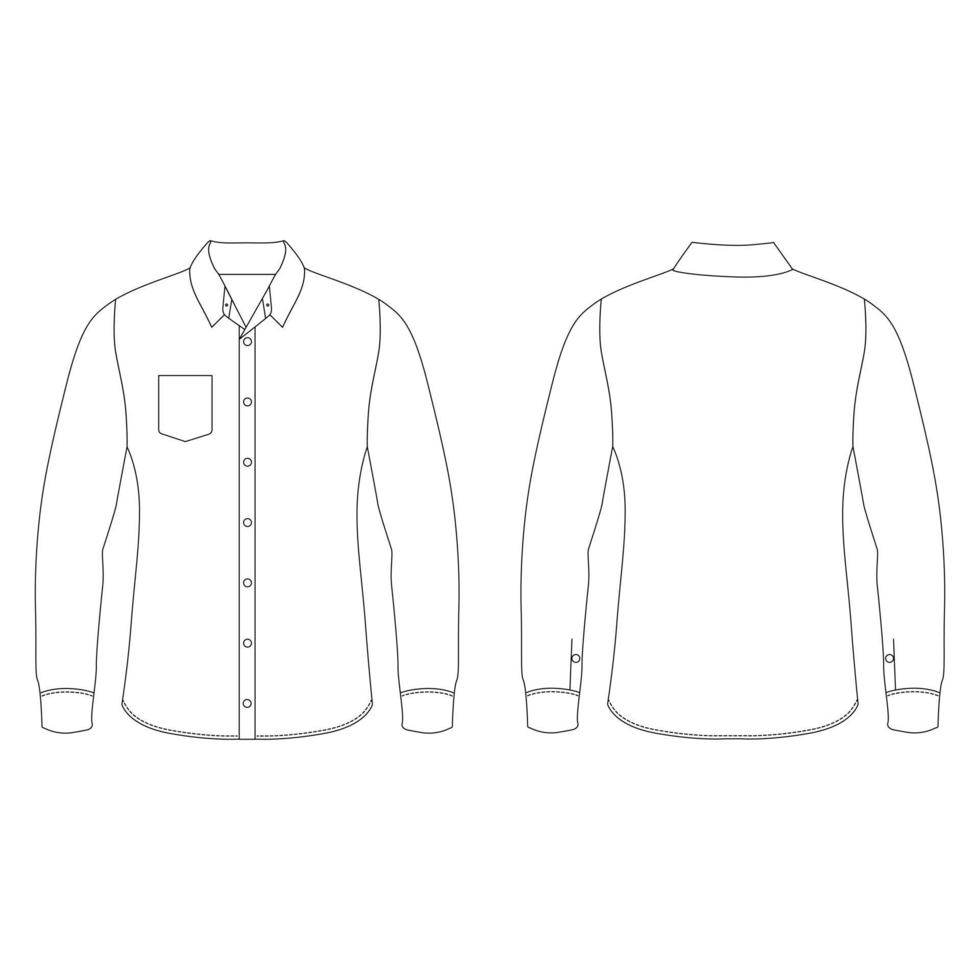 Mens long sleeve shirts vector for template. White long sleeve uniform front and back view