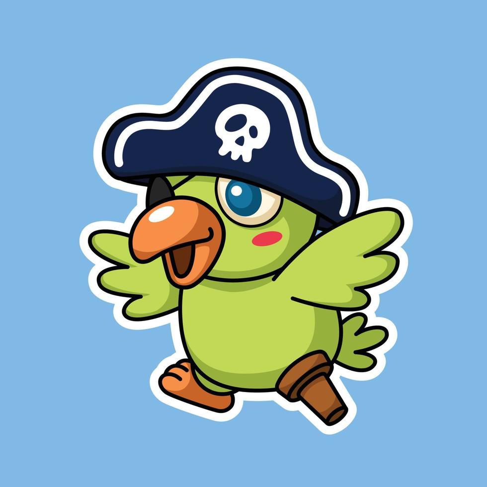 Cute Pirate Parrot Cartoon Character In Sticker Style Premium Vector Graphic Asset