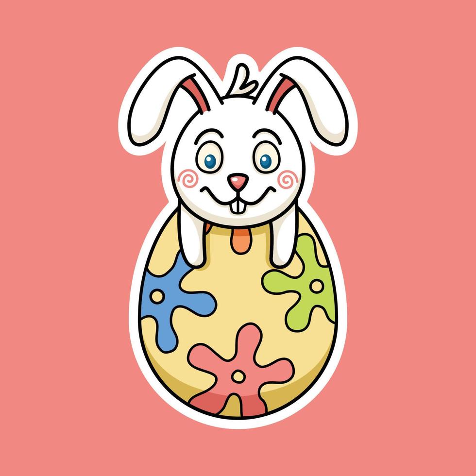 Cute Easter Rabbit On Easter Egg In Sticker Style Premium Vector Graphic Asset