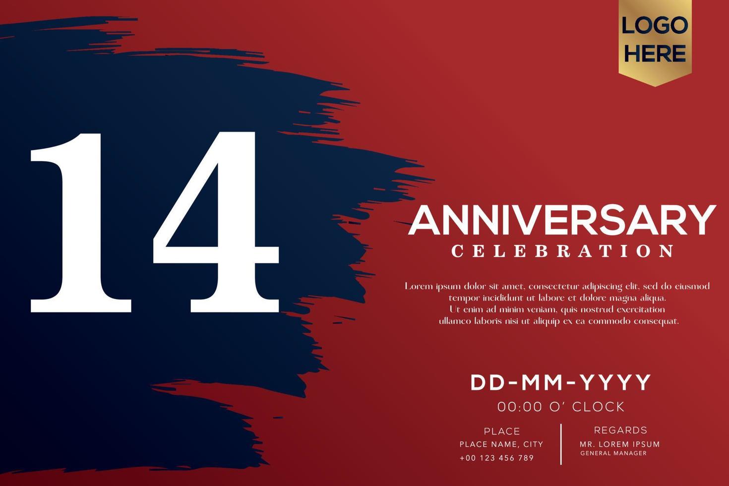 14 años aniversario celebracion vector con azul cepillo aislado en rojo antecedentes con texto modelo diseño