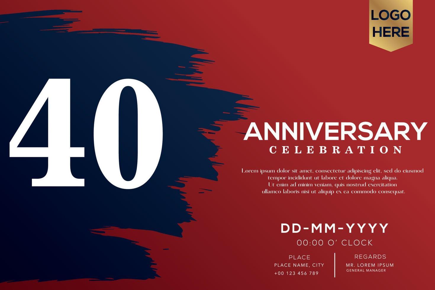 40 years anniversary celebration vector with blue brush isolated on red background with text template design