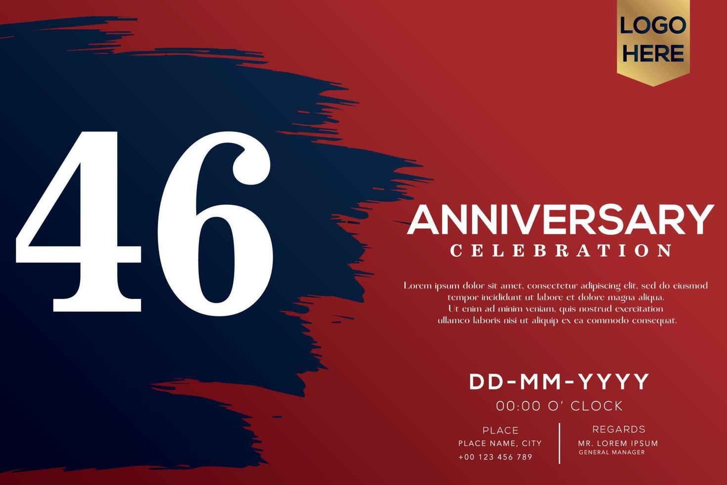 46 years anniversary celebration vector with blue brush isolated on red background with text template design
