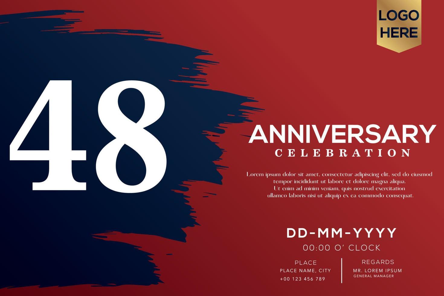 48 years anniversary celebration vector with blue brush isolated on red background with text template design