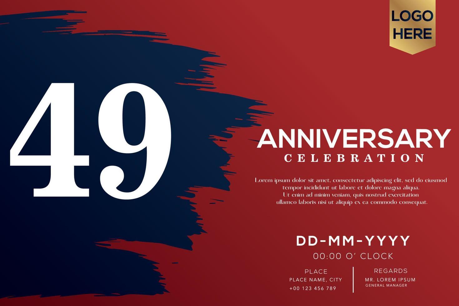 49 years anniversary celebration vector with blue brush isolated on red background with text template design