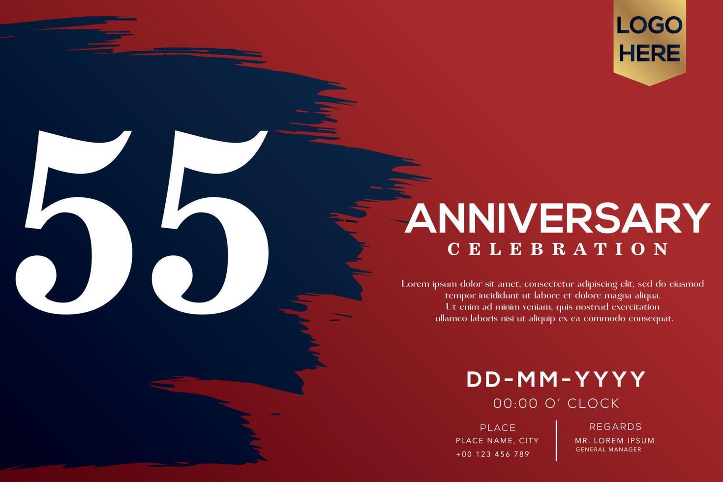 55 años aniversario celebracion vector con azul cepillo aislado en rojo antecedentes con texto modelo diseño