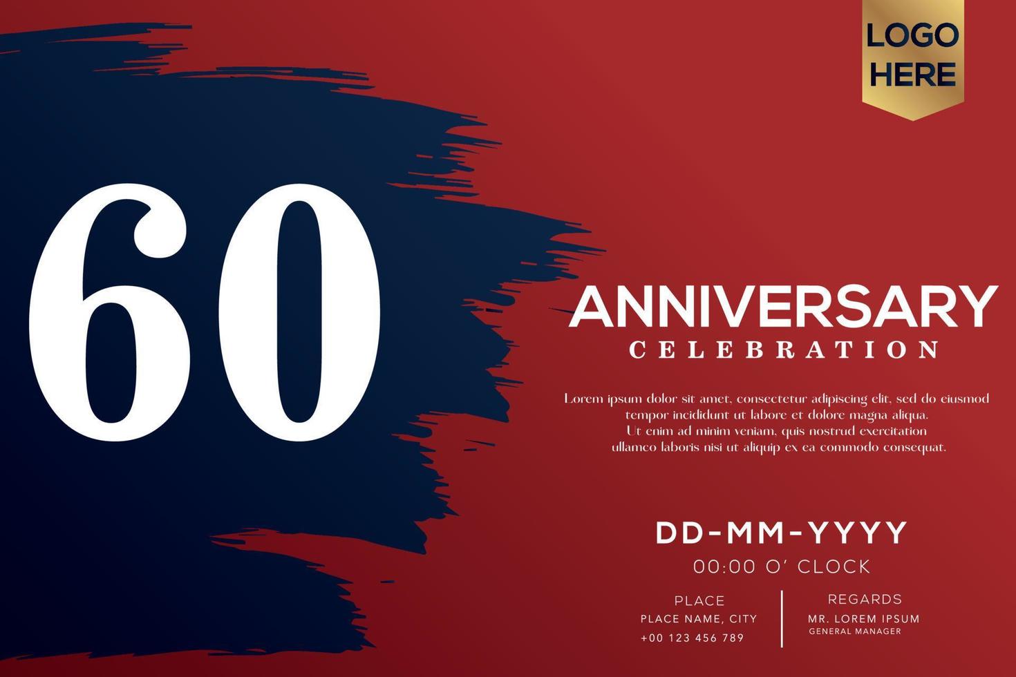 60 years anniversary celebration vector with blue brush isolated on red background with text template design