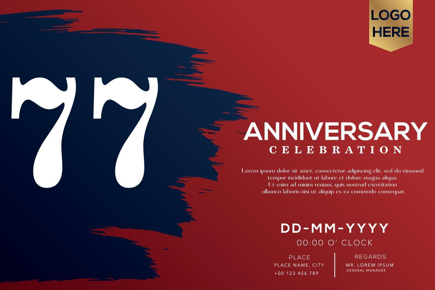 77 years anniversary celebration vector with blue brush isolated on red background with text template design