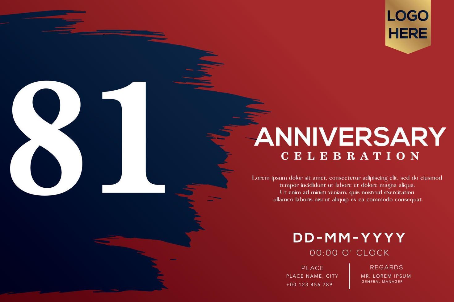 81 years anniversary celebration vector with blue brush isolated on red background with text template design