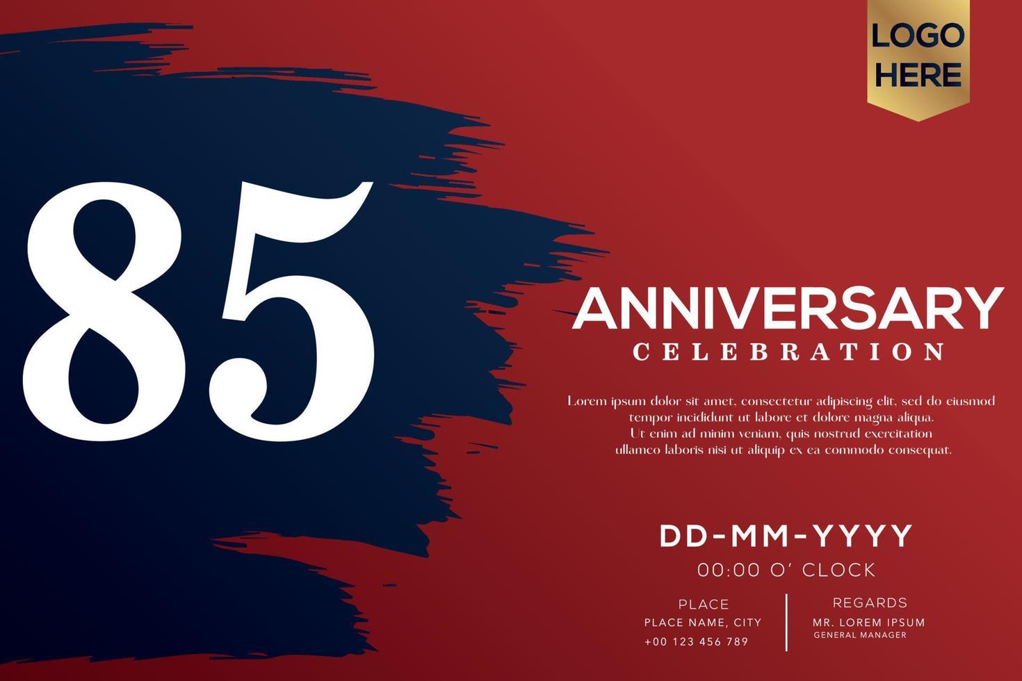 85 years anniversary celebration vector with blue brush isolated on red background with text template design