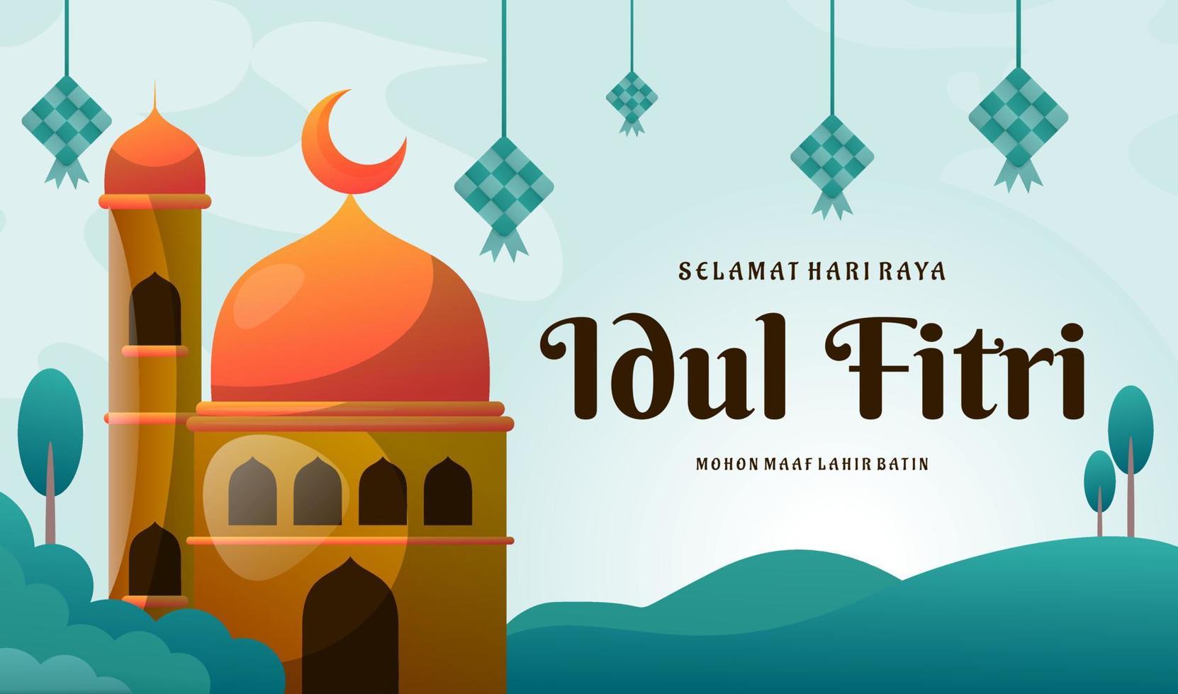 bandera idul Fitri ketupat vector ilustración