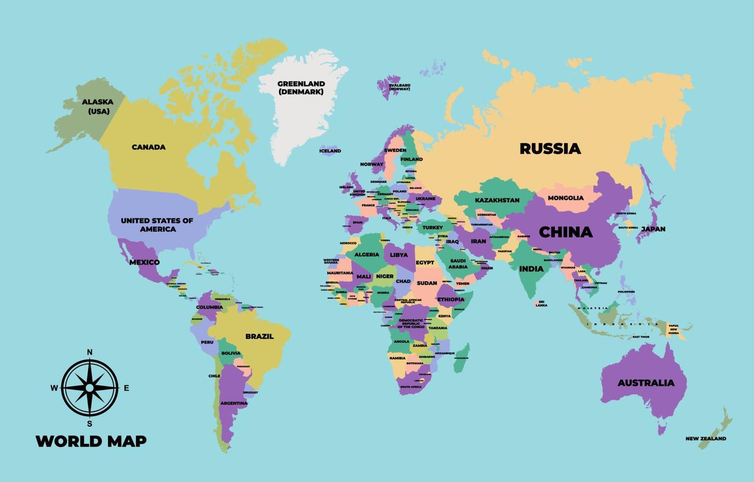 World Map With Country Name vector