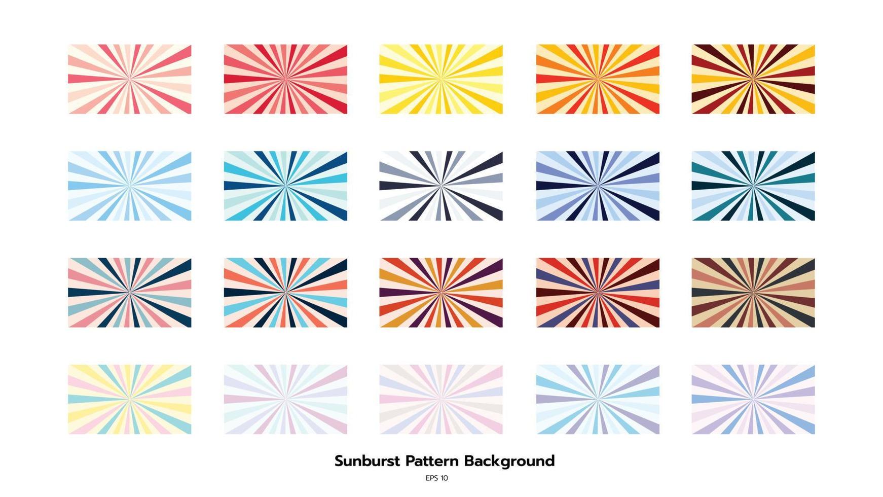 Set of Sunburst background, warm tones, cool tones, pastel, retro. vector