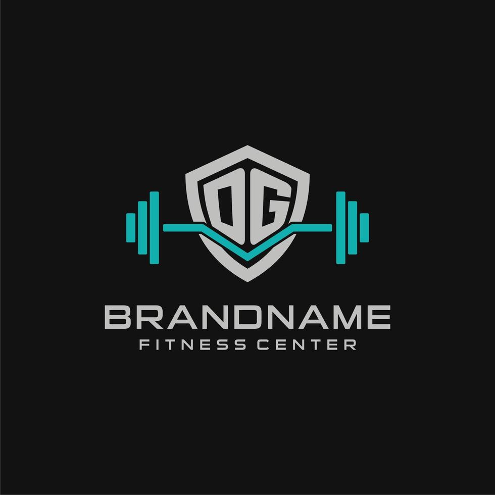 Creative letter DG logo design for gym or fitness with simple shield and barbell design style vector