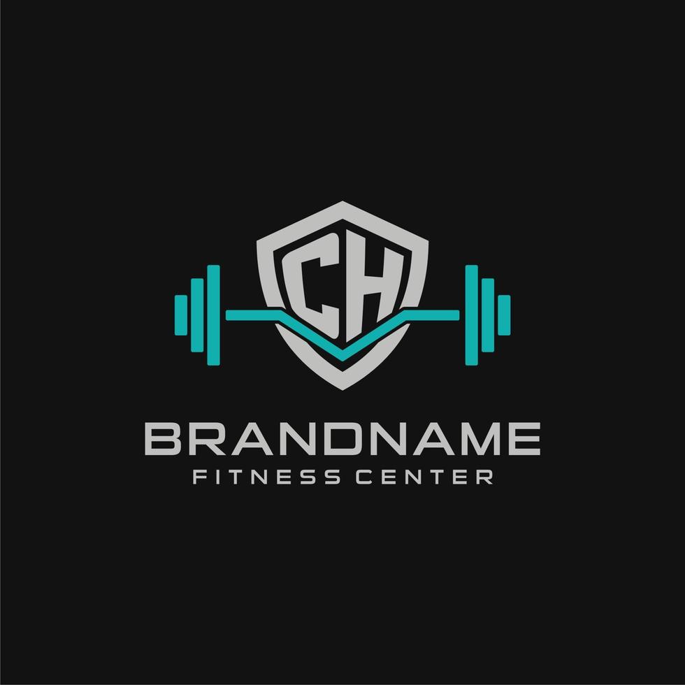 creativo letra ch logo diseño para gimnasio o aptitud con sencillo proteger y barra con pesas diseño estilo vector