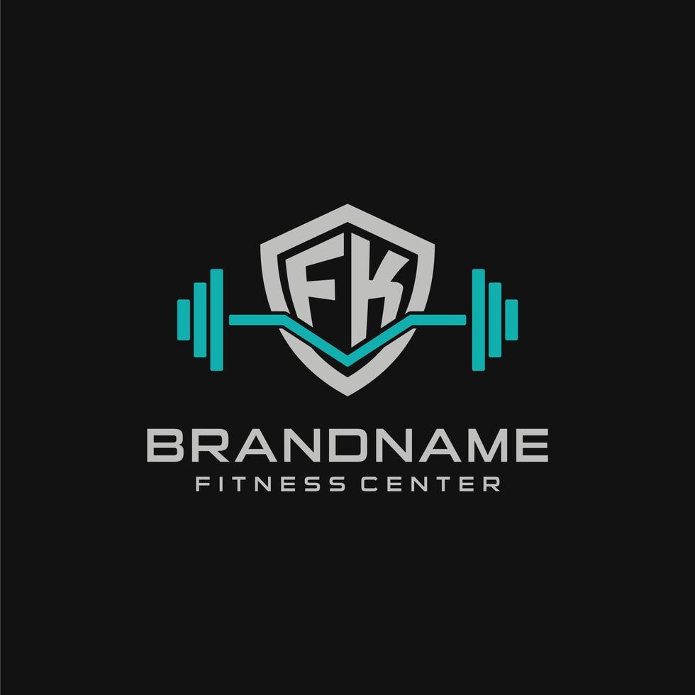 creativo letra fk logo diseño para gimnasio o aptitud con sencillo proteger y barra con pesas diseño estilo vector