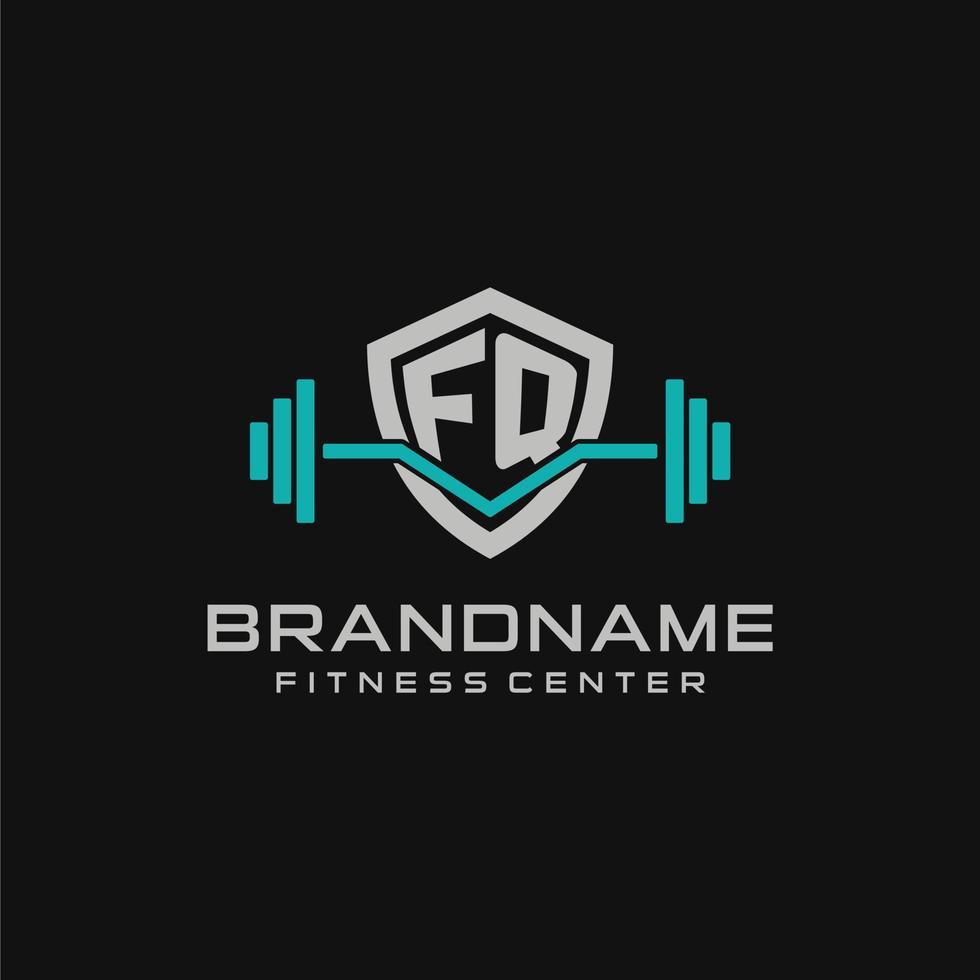 creativo letra fq logo diseño para gimnasio o aptitud con sencillo proteger y barra con pesas diseño estilo vector