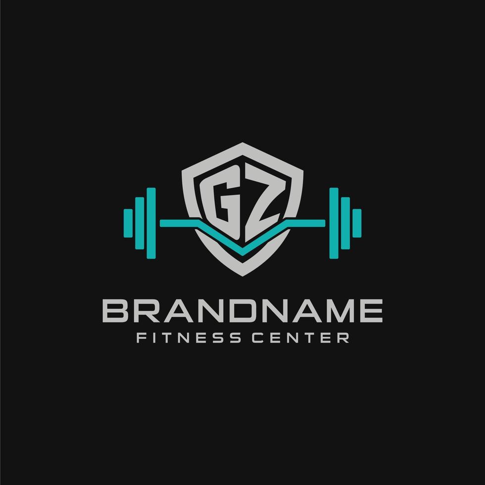 Creative letter GZ logo design for gym or fitness with simple shield and barbell design style vector