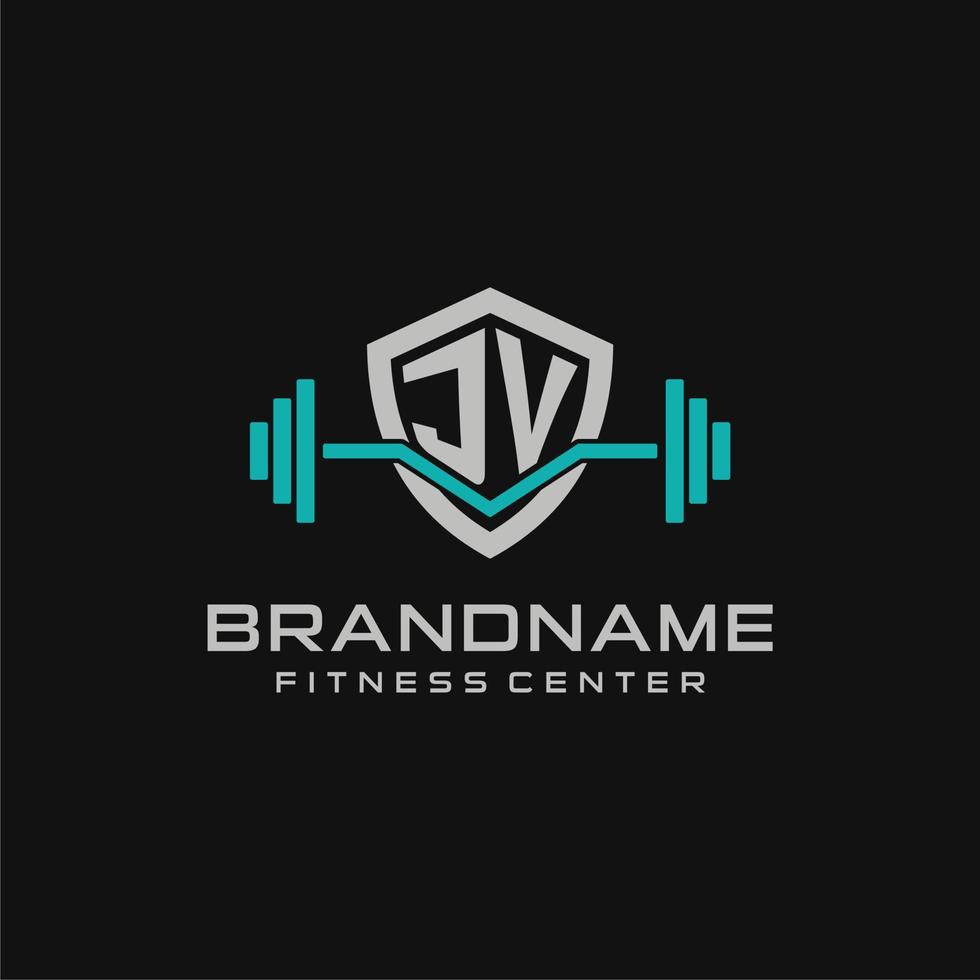 creativo letra jv logo diseño para gimnasio o aptitud con sencillo proteger y barra con pesas diseño estilo vector