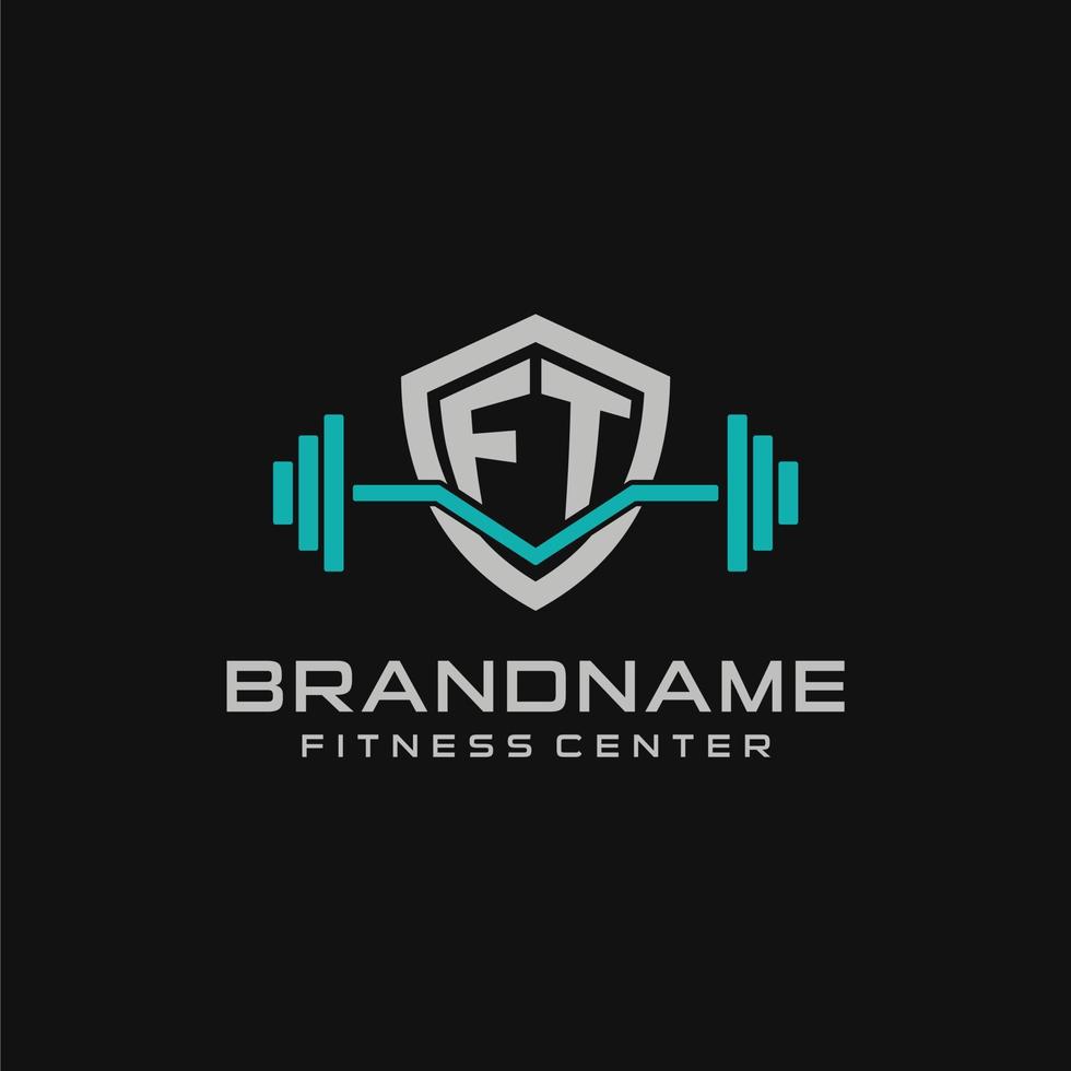 creativo letra pie logo diseño para gimnasio o aptitud con sencillo proteger y barra con pesas diseño estilo vector