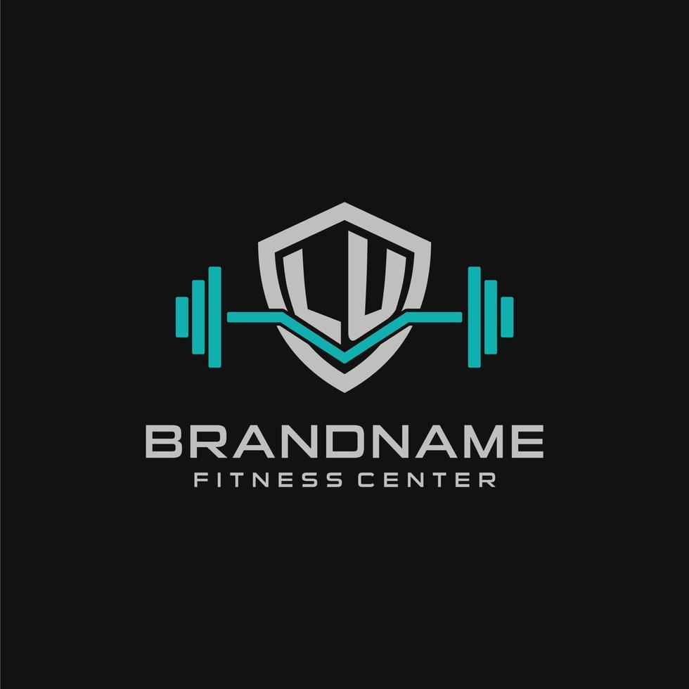 creativo letra lu logo diseño para gimnasio o aptitud con sencillo proteger y barra con pesas diseño estilo vector