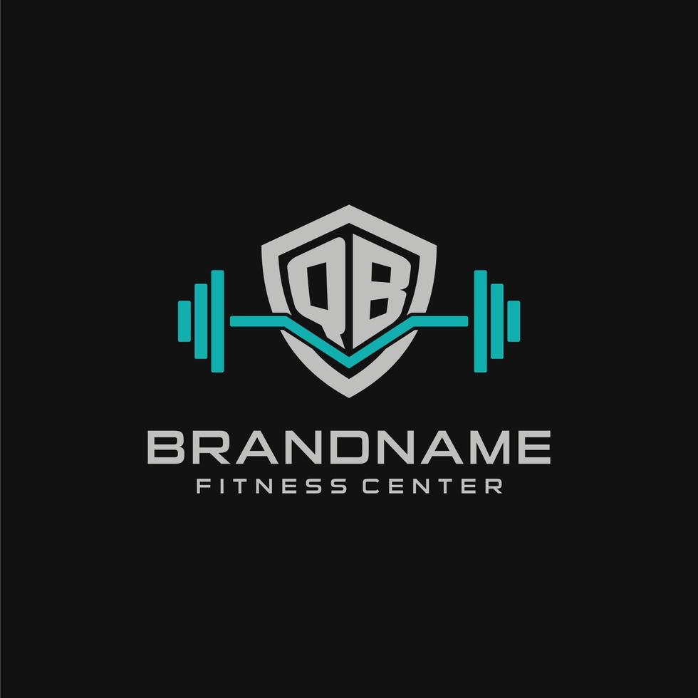 Creative letter QB logo design for gym or fitness with simple shield and barbell design style vector
