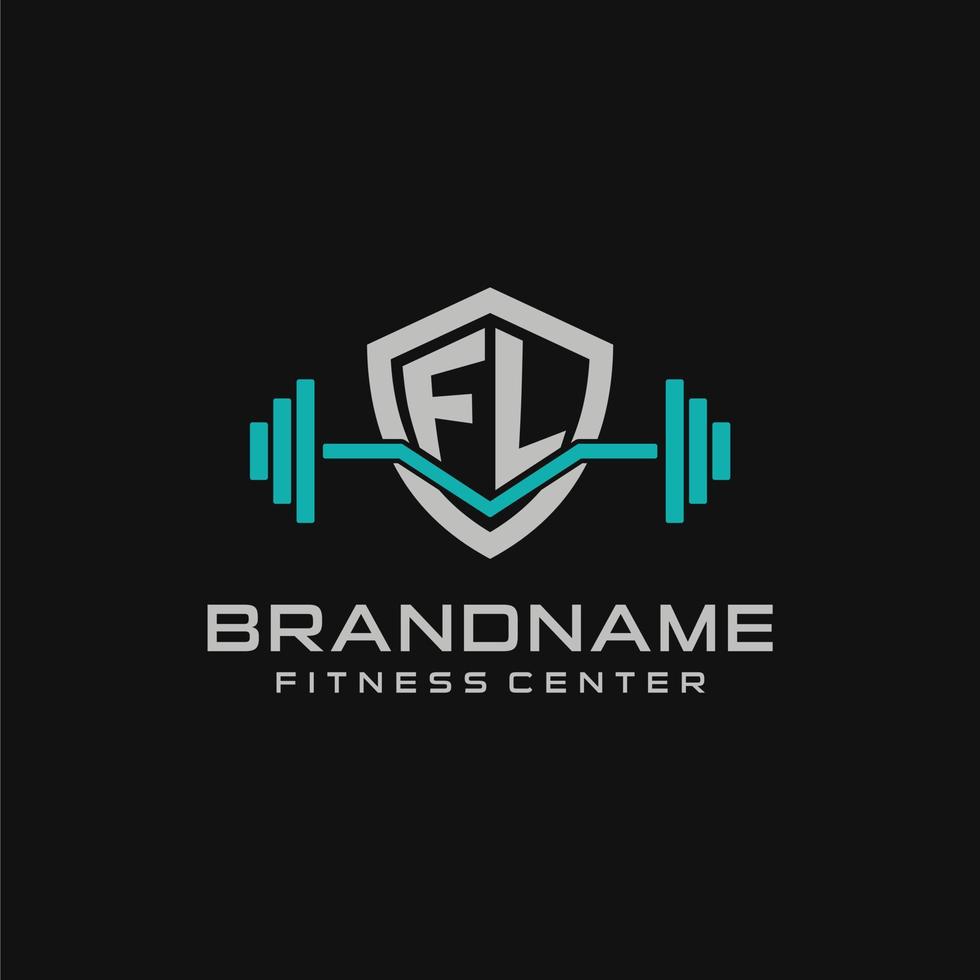 creativo letra Florida logo diseño para gimnasio o aptitud con sencillo proteger y barra con pesas diseño estilo vector
