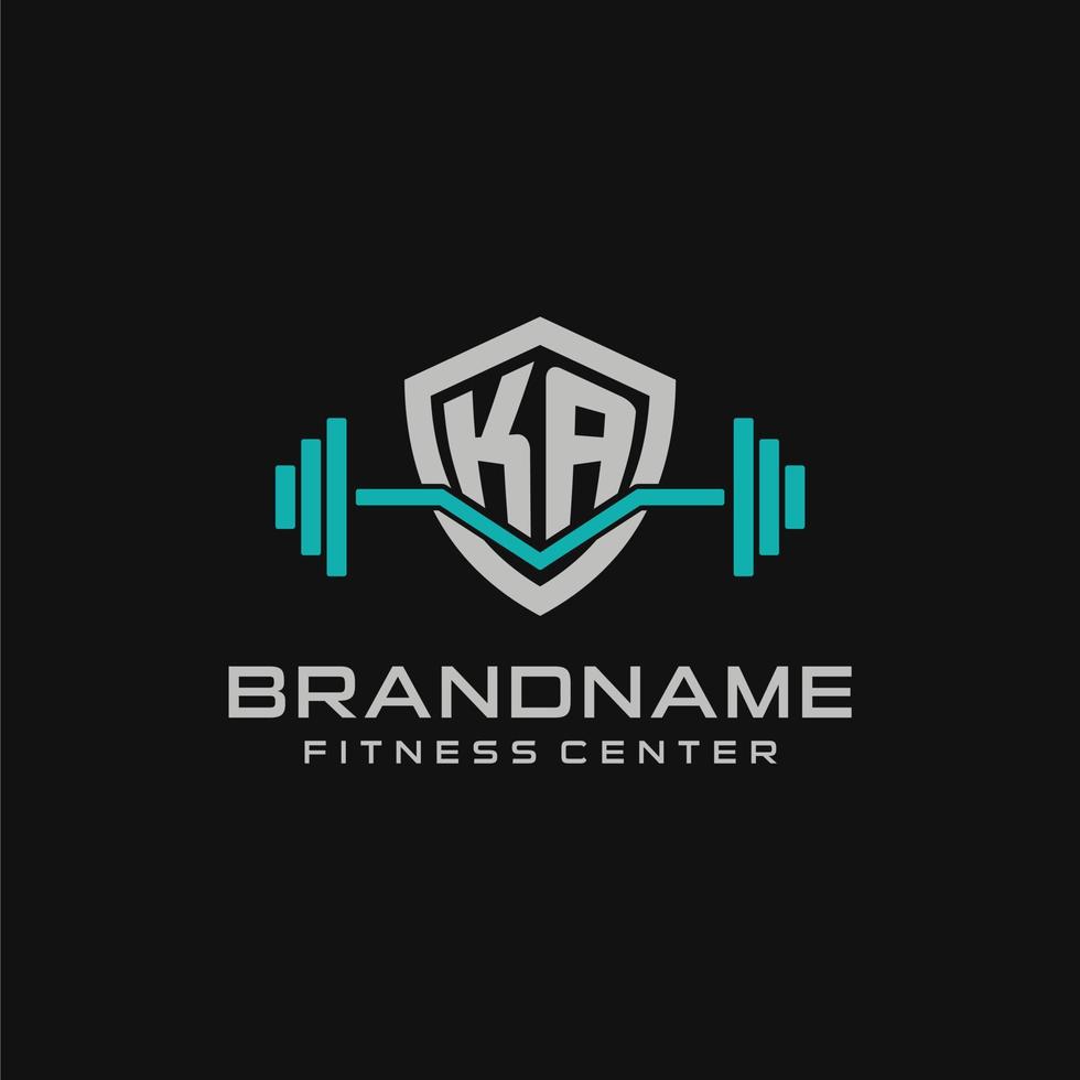 Creative letter KA logo design for gym or fitness with simple shield and barbell design style vector