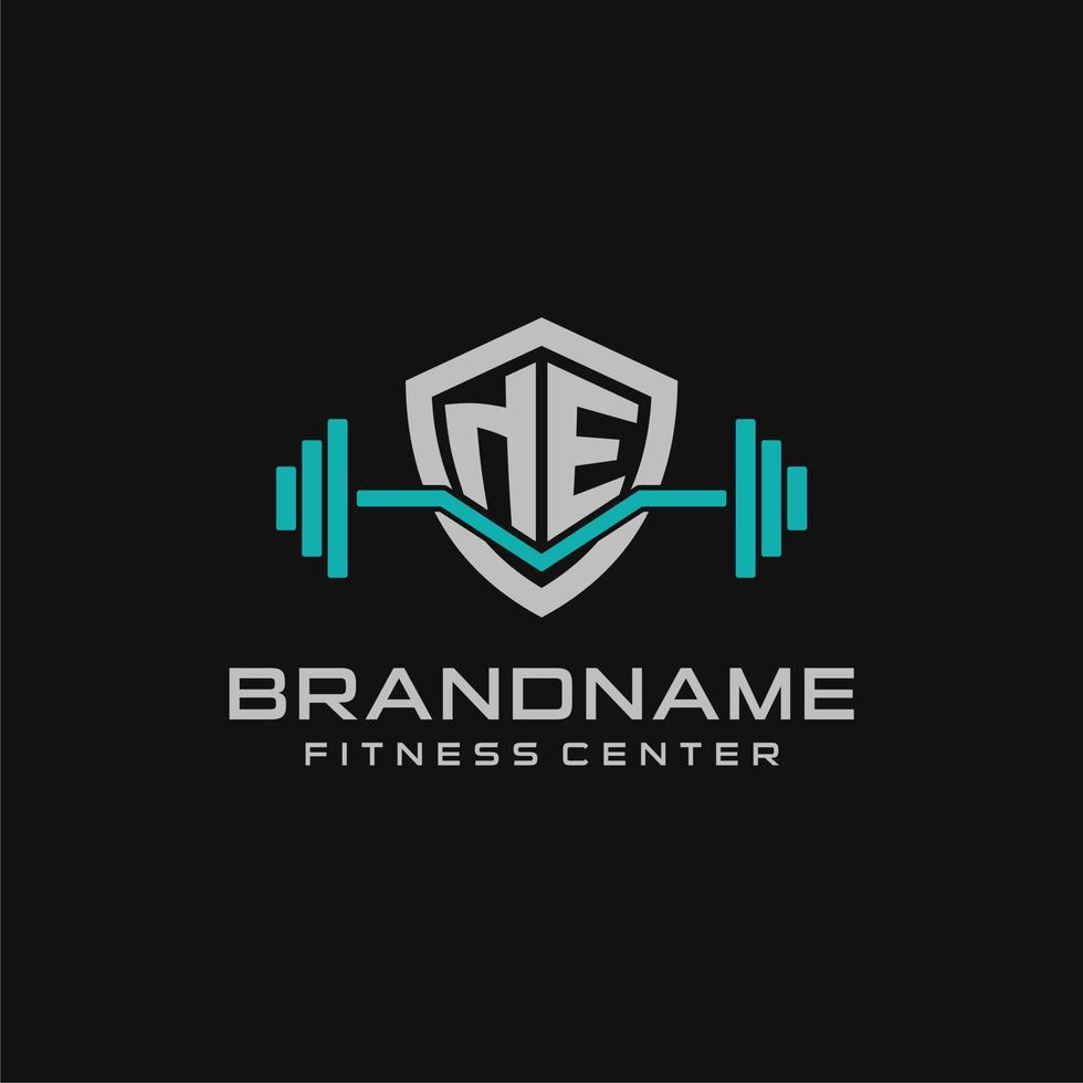 creativo letra nordeste logo diseño para gimnasio o aptitud con sencillo proteger y barra con pesas diseño estilo vector